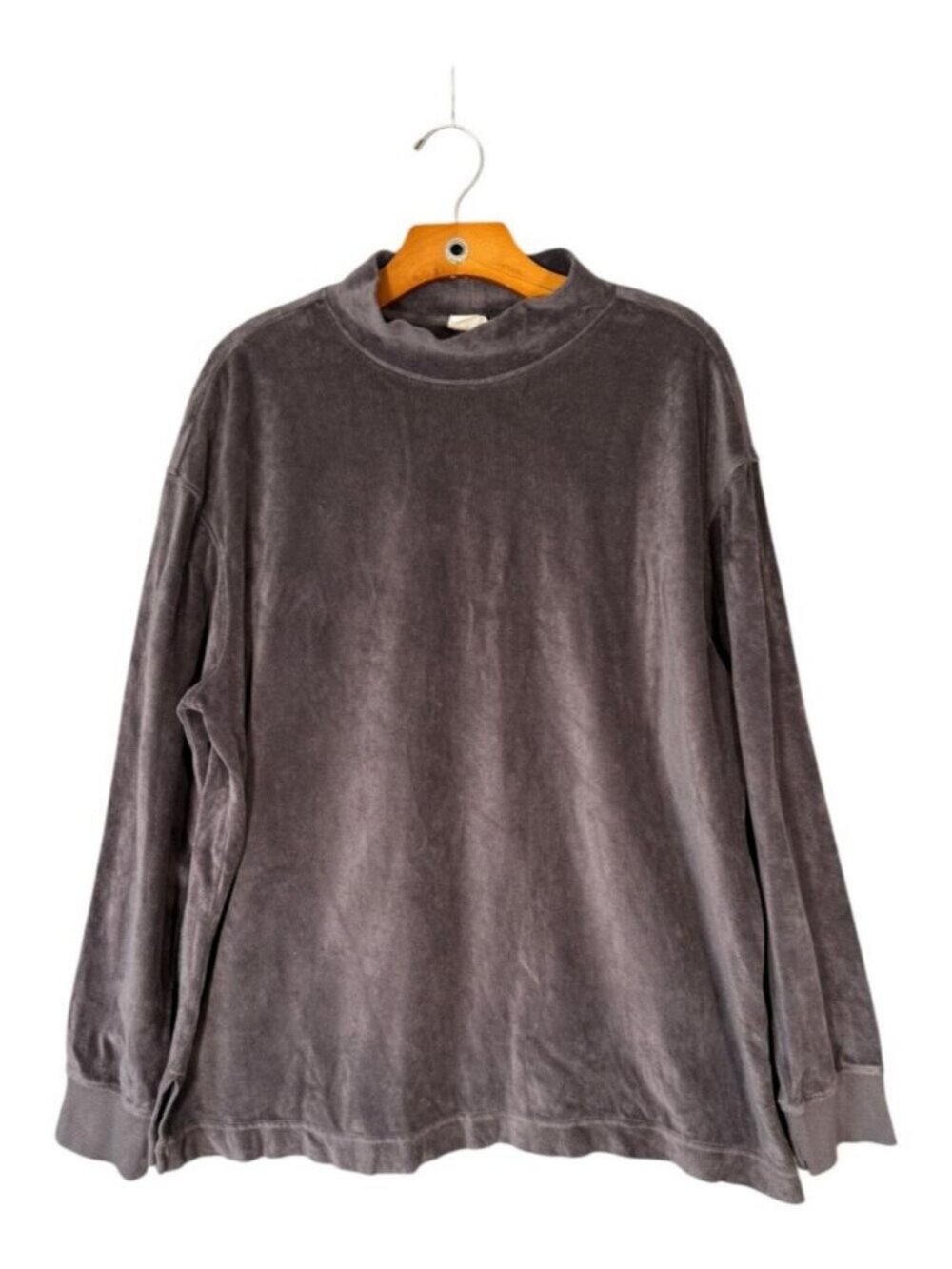 Pact 100% Organic Cotton Grey Velour Mock Neck Pullover XL